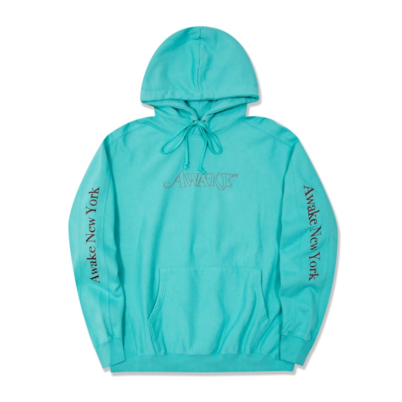 Awake Classic Outline Logo Paneled Embroidered Hoodie Teal