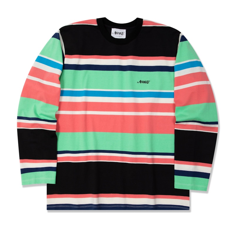 Awake Embroidered Logo Engineered Stripe L/S T-shirt Black