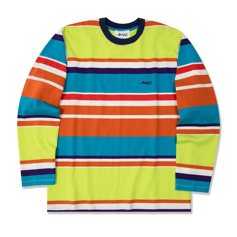 Awake Embroidered Logo Engineered Stripe L/S T-shirt Lime