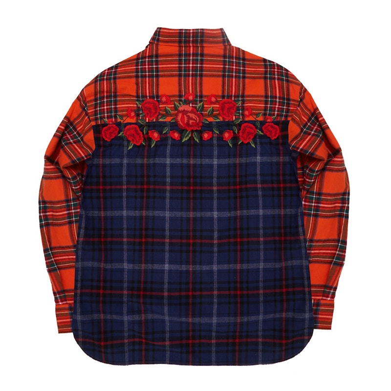 Awake Embroidered Rose Flannel Shirt Red