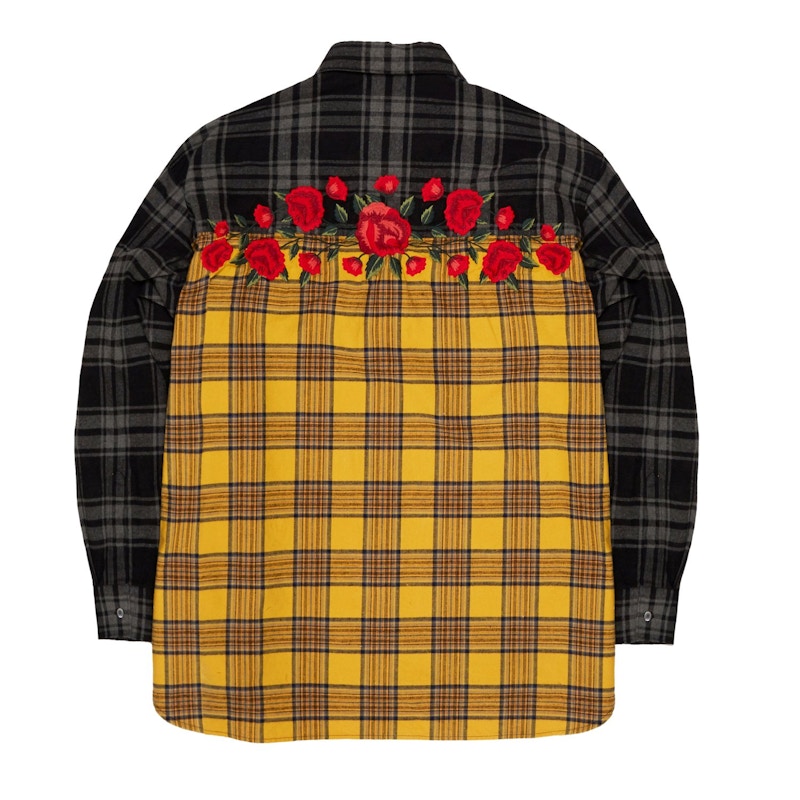Awake Embroidered Rose Flannel Shirt Yellow