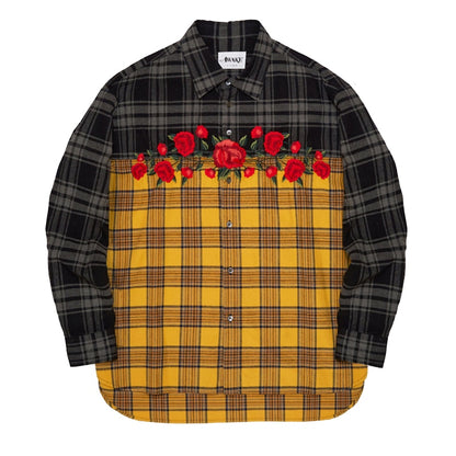 Awake Embroidered Rose Flannel Shirt Yellow