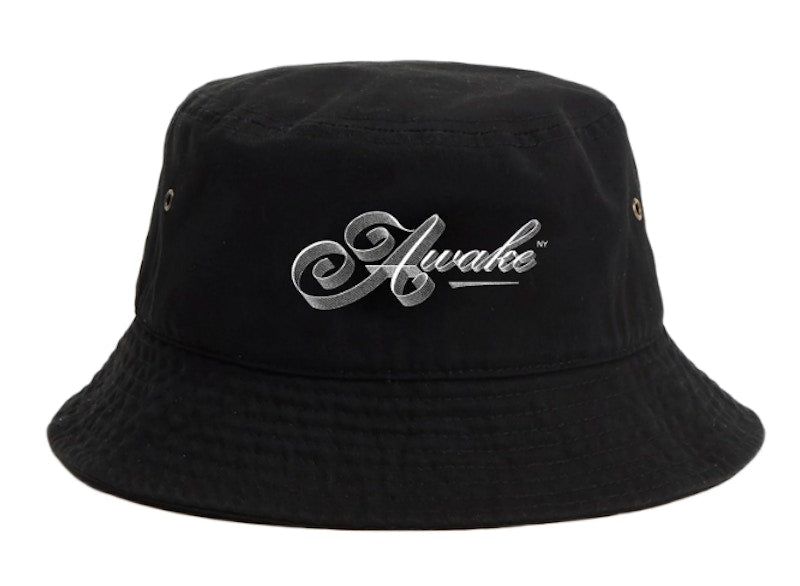 Awake Ribbon Script Logo Bucket Hat Black