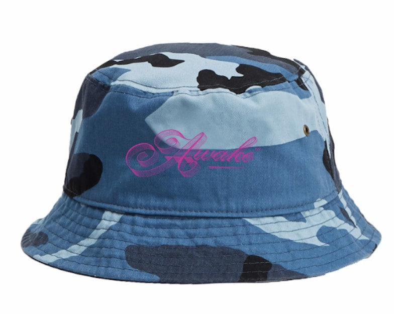 Awake Ribbon Script Logo Bucket Hat Blue Camo
