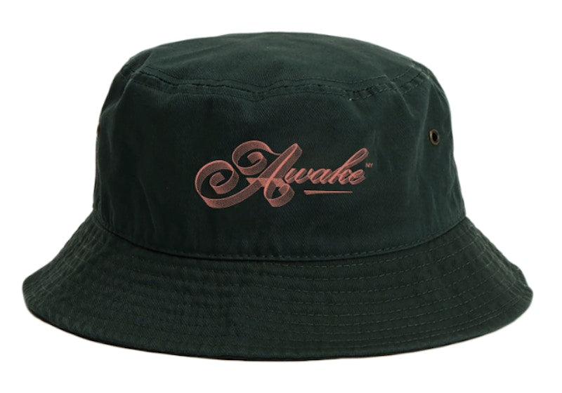 Awake Ribbon Script Logo Bucket Hat Dark Green