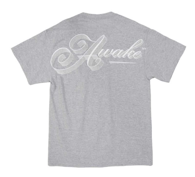 Awake Ribbon Script Logo Tee Heather Grey