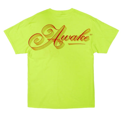 Awake Ribbon Script Logo Tee Neon Yellow