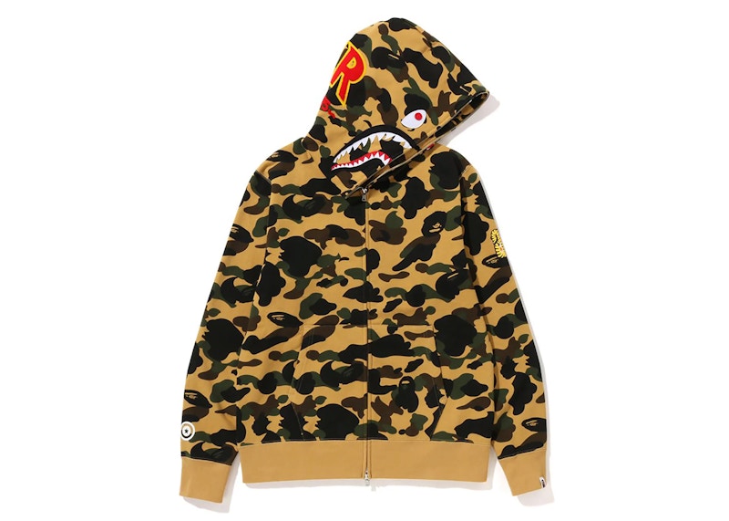 BAPE 1st Camo 2nd PONR Shark Full Zip Hoodie Yellow