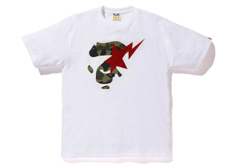 BAPE 1st Camo Ape Face Sta Tee White Green