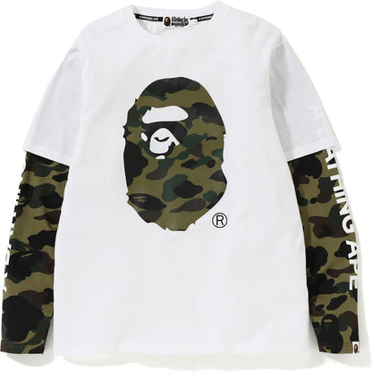 BAPE 1st Camo Ape Head Layered LS Tee White/Green