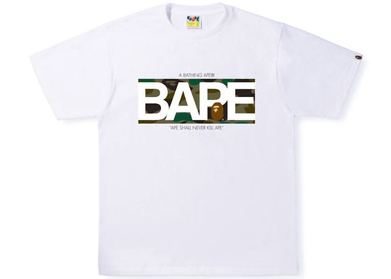 BAPE 1st Camo BAPE Logo Tee White Green