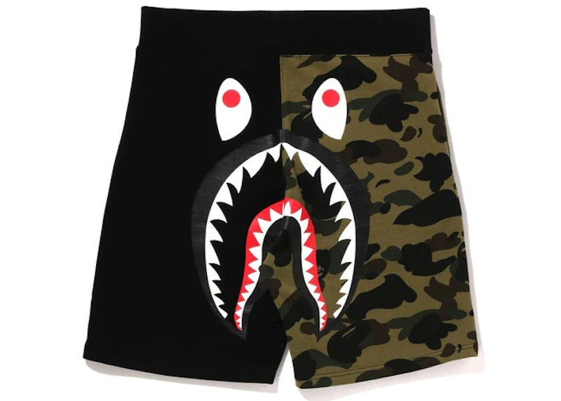 BAPE 1st Camo Back Shark Sweat Shorts Black/Green
