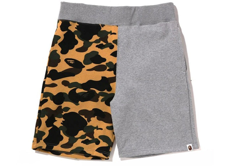 BAPE 1st Camo Back Shark Sweat Shorts Grey/Yellow