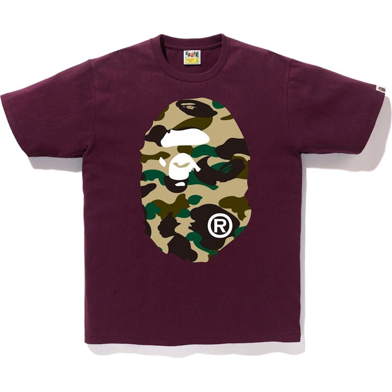 BAPE 1st Camo Big Ape Head Tee Burgundy/Yellow