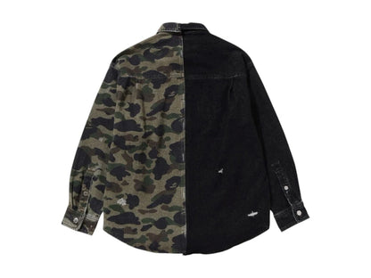 BAPE 1st Camo Blocking Destroyed Heavy Wash Logo L/S Shirt Multicolor