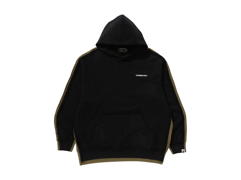BAPE 1st Camo Blocking Raw Edge Relaxed Fit Pullover Hoodie Black