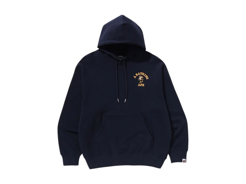BAPE 1st Camo College Logo Relaxed Fit Pullover Hoodie Navy