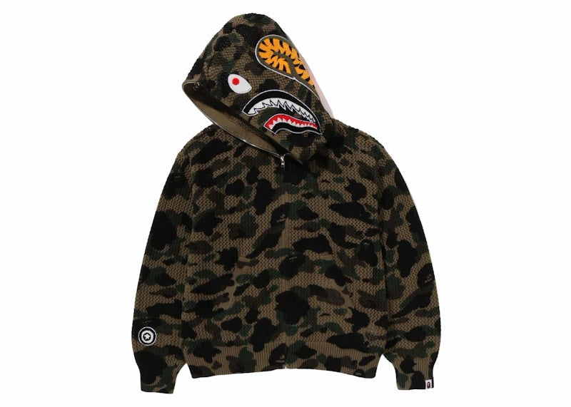 BAPE 1st Camo Crochet Shark Full Zip Hoodie Green