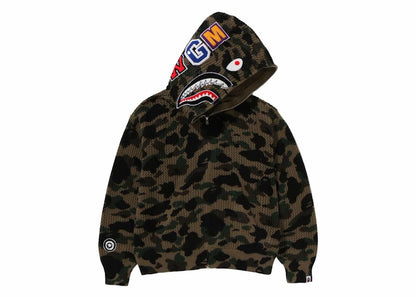 BAPE 1st Camo Crochet Shark Full Zip Hoodie Green