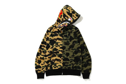 BAPE 1st Camo Half Shark Full Zip Hoodie Green/Yellow