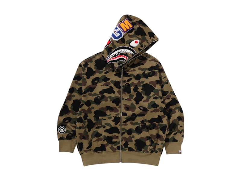 BAPE 1st Camo Jacquard Shark Relaxed Fit Full Zip Hoodie Green