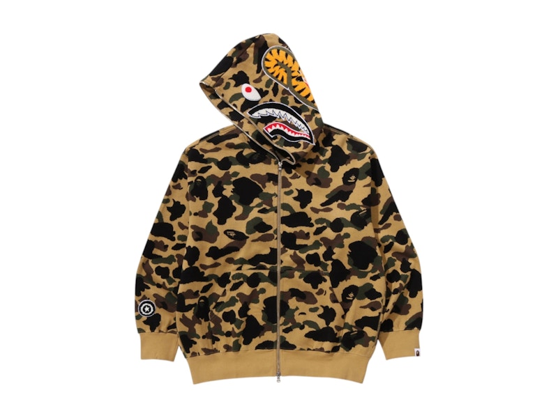 BAPE 1st Camo Jacquard Shark Relaxed Fit Full Zip Hoodie Yellow