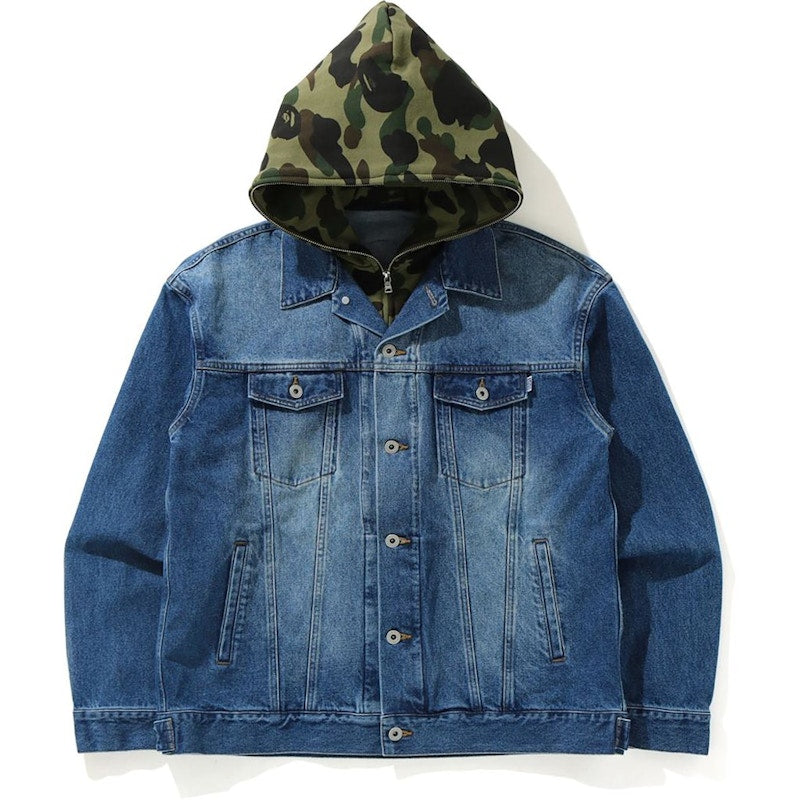 BAPE 1st Camo Loose Fit Hoodie Denim Jacket Indigo