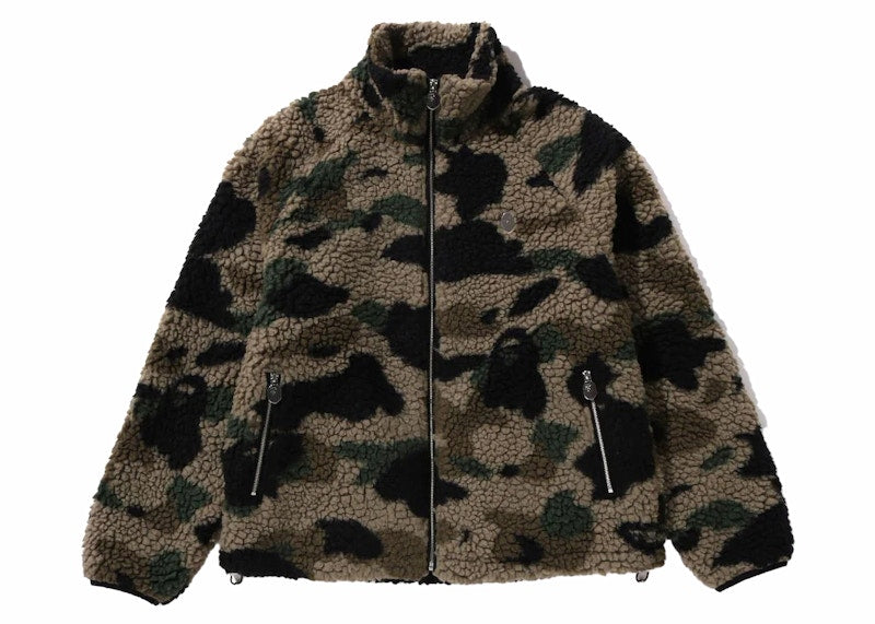 BAPE 1st Camo Metal Ape Head One Point Fleece Jacket Green