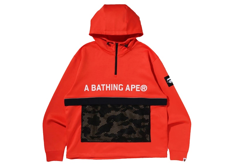 BAPE 1st Camo Pocket Relaxed Fit Double Knit Half Zip Hoodie Orange