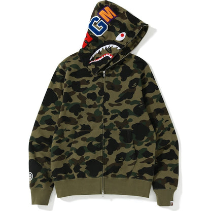 BAPE 1st Camo Screen Printed Shark Full Zip Hoodie Green