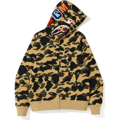 BAPE 1st Camo Screen Printed Shark Full Zip Hoodie Yellow
