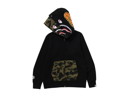 BAPE 1st Camo Shark Full Zip Double Hoodie Black