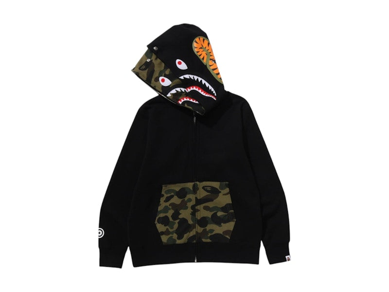 BAPE 1st Camo Shark Full Zip Double Hoodie Black