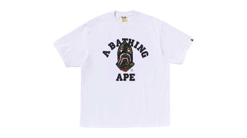 BAPE 1st Camo Shark Seijin College Relaxed Fit Tee White