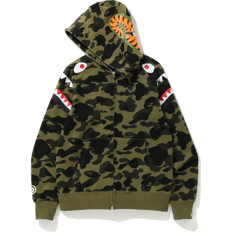 BAPE 1st Camo Shark Shoulder Full Zip Hoodie Green