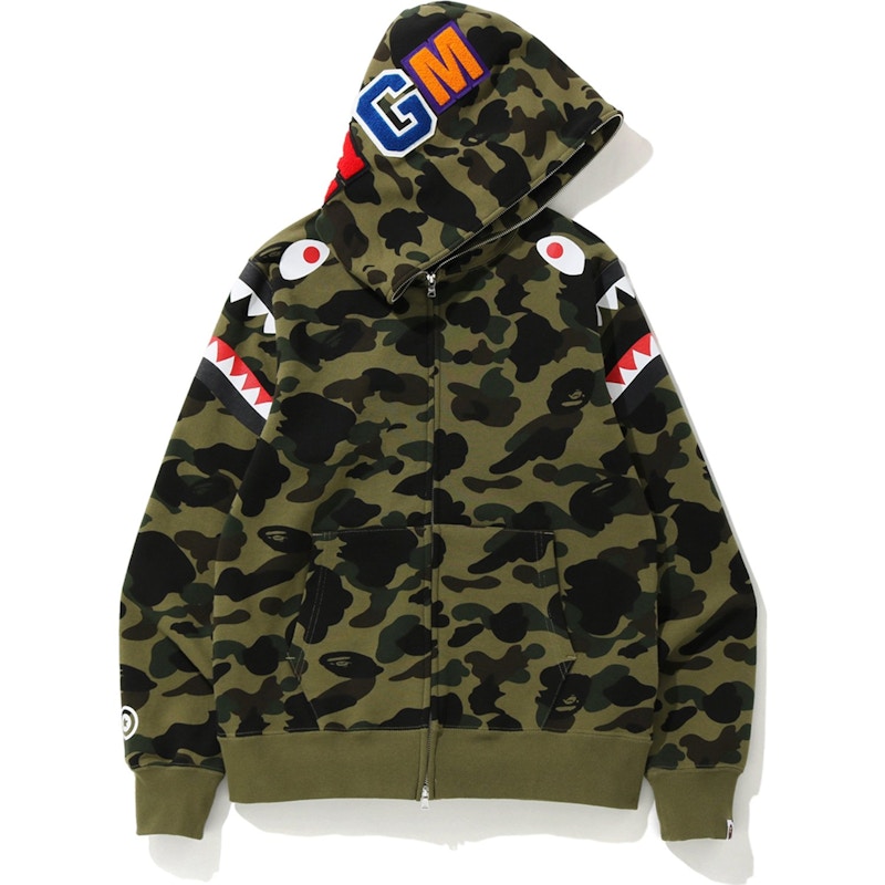 BAPE 1st Camo Shark Shoulder Full Zip Hoodie Green