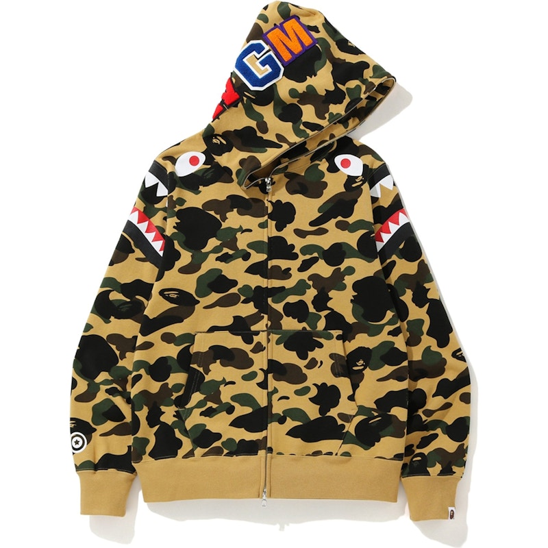 BAPE 1st Camo Shark Shoulder Full Zip Hoodie Yellow