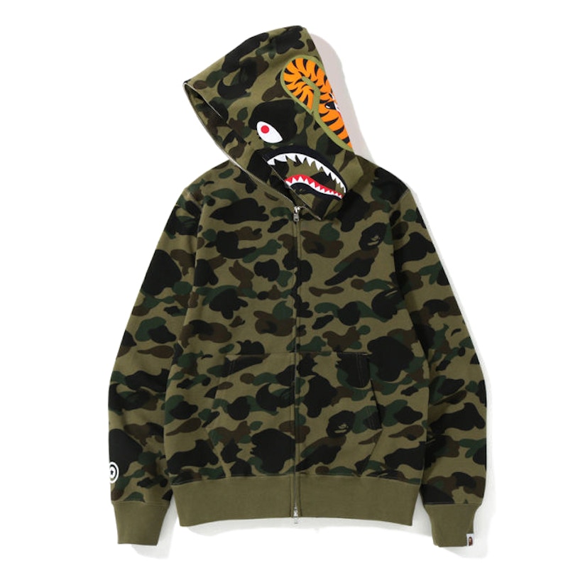 BAPE 1st Camo Shark Zip Hoodie Army Green (Screen Printed WGM)