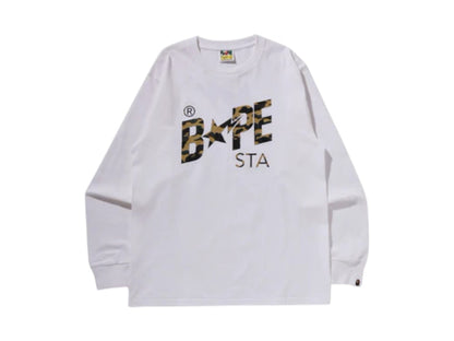 BAPE 1st Camo Sta L/S Tee White/Yellow