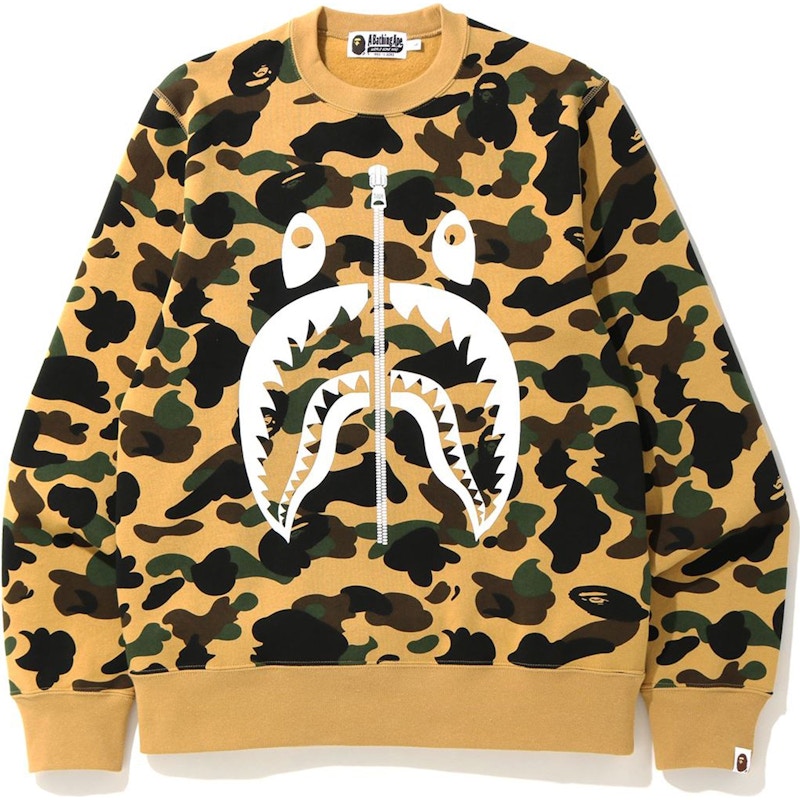 BAPE 1st Camo White Shark Crewneck Yellow