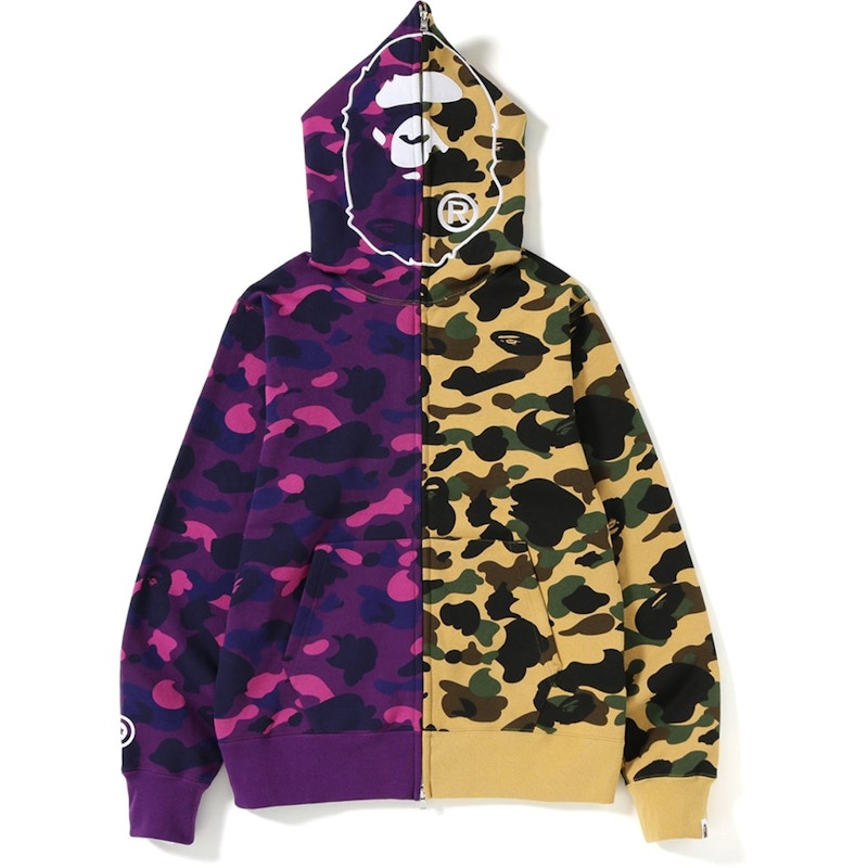 BAPE 1st x Color Camo 2nd Ape Half Full Zip Hoodie Yellow/Purple