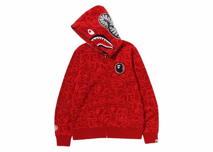 BAPE 30th Anniversary Line Camo Shark Full Zip Hoodie Red