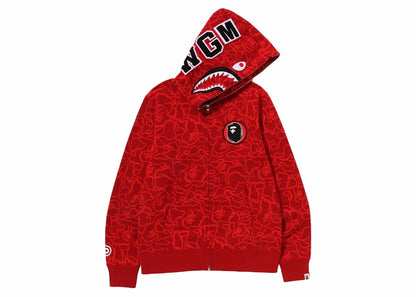 BAPE 30th Anniversary Line Camo Shark Full Zip Hoodie Red