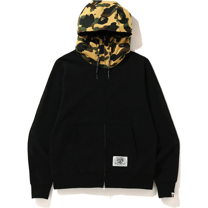 BAPE A Bathing Ape Embroidery Wide Zip Hoodie Black/Yellow