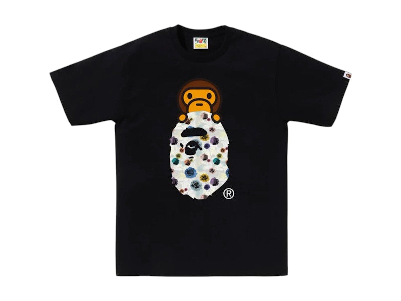 BAPE A Bathing Ape Floral Camo Milo On Ape Head Tee Black