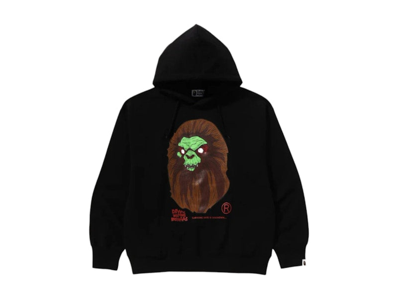 BAPE A Bathing Ape Horror Mad Face Relaxed Fit Pullover Hoodie Black