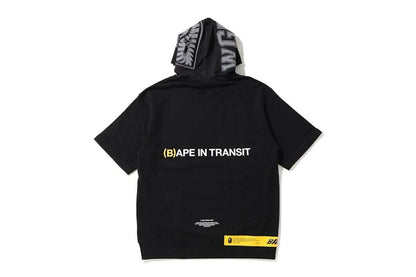 BAPE A Bathing Ape In Transit Shark Short Sleeve Pullover Hoodie Black