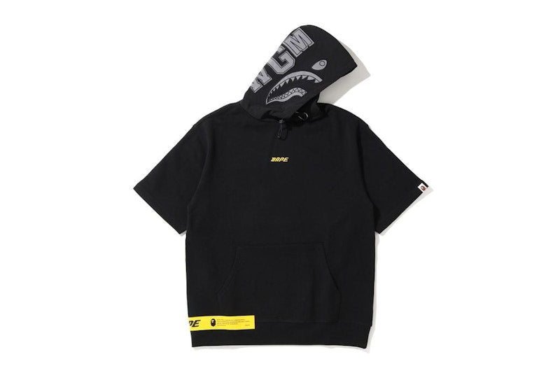 BAPE A Bathing Ape In Transit Shark Short Sleeve Pullover Hoodie Black
