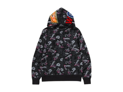 BAPE A Bathing Ape Japanese Tattoo Camo Shark Full Zip Hoodie Black