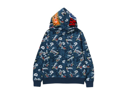BAPE A Bathing Ape Japanese Tattoo Camo Shark Full Zip Hoodie Blue